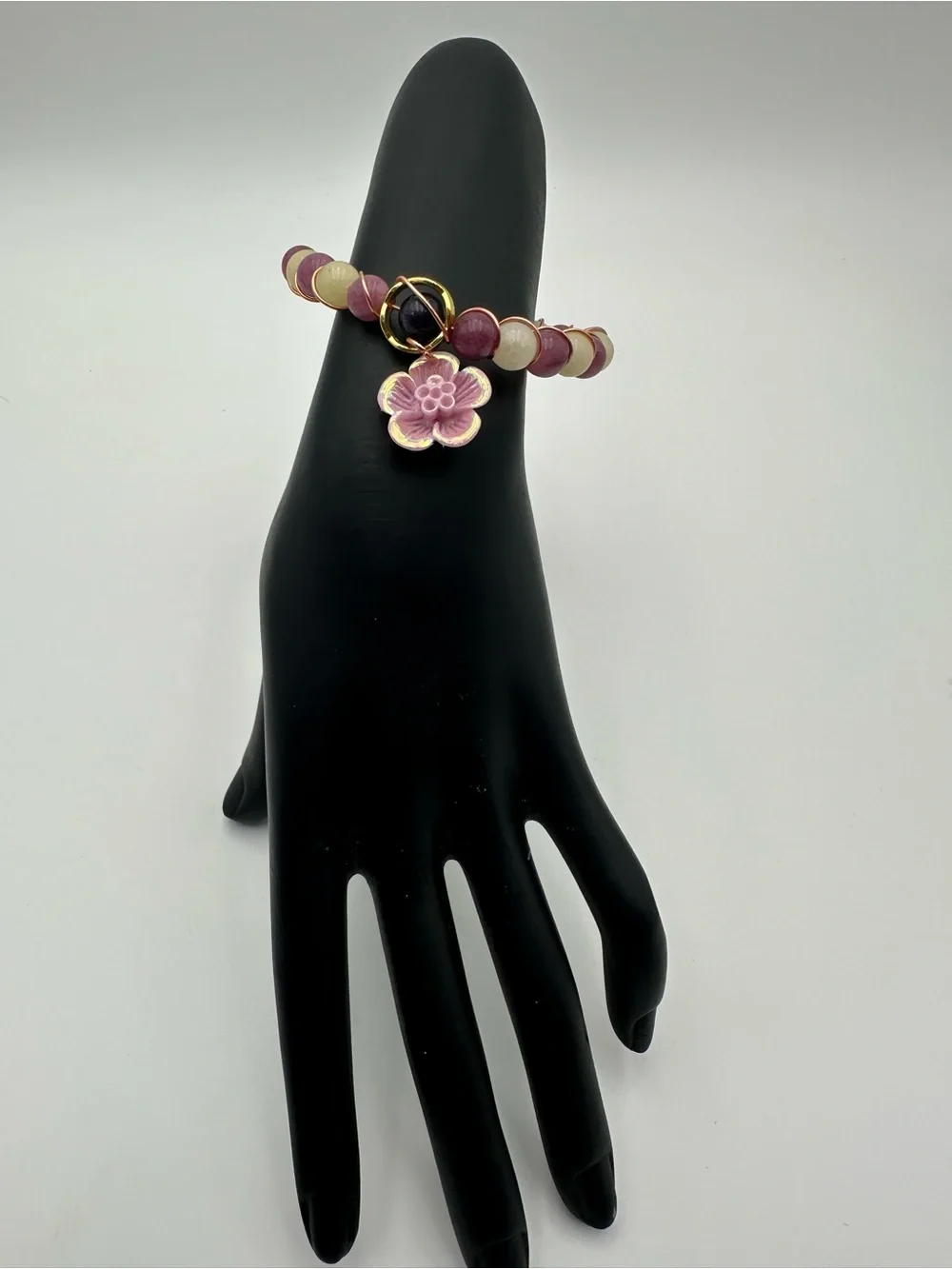 Handmade Red & Light Yellow Beaded Bracelet with Flower Charm